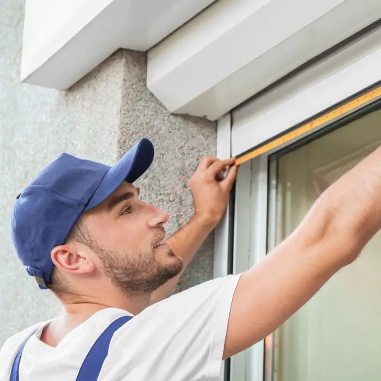Professional installing a solar shade