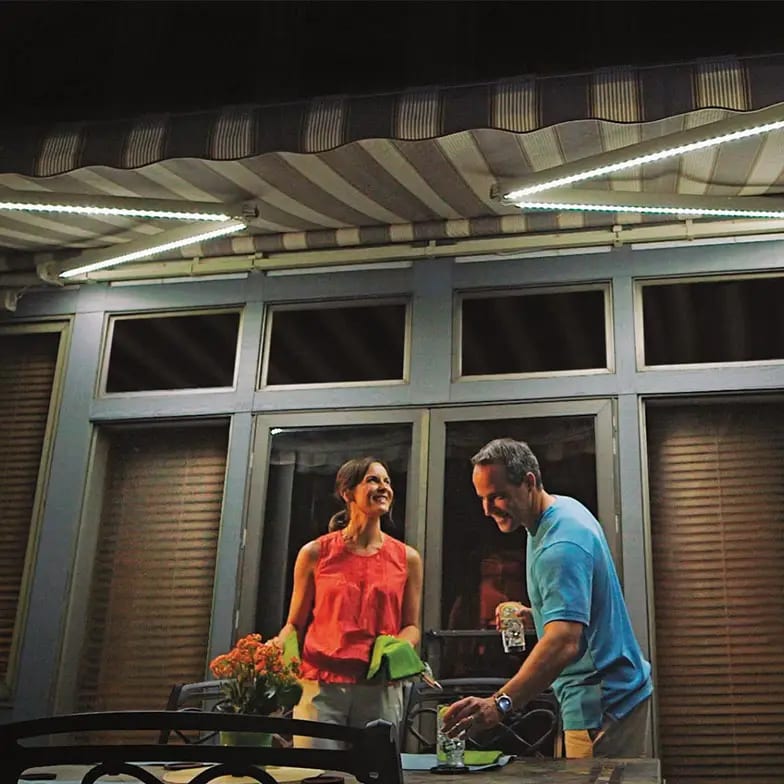 Retractable awning with evening LED lighting