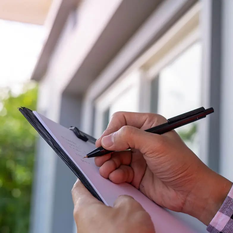 Sales representative taking measurements during an in-home consultation