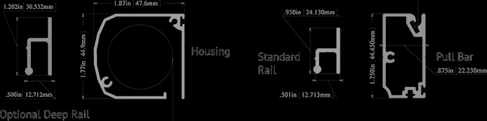 Technical profile details for StowAway retractable door screens