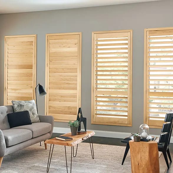 Window shades installed on a gray wall