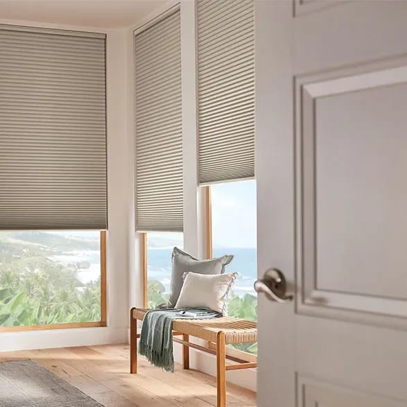 Custom shades in a corner room installation